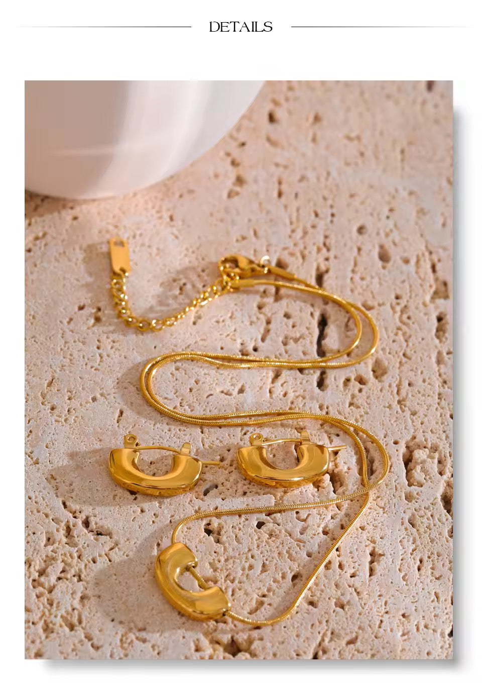 Sets Metal U-Shape Necklace and Hoop Earrings Gold