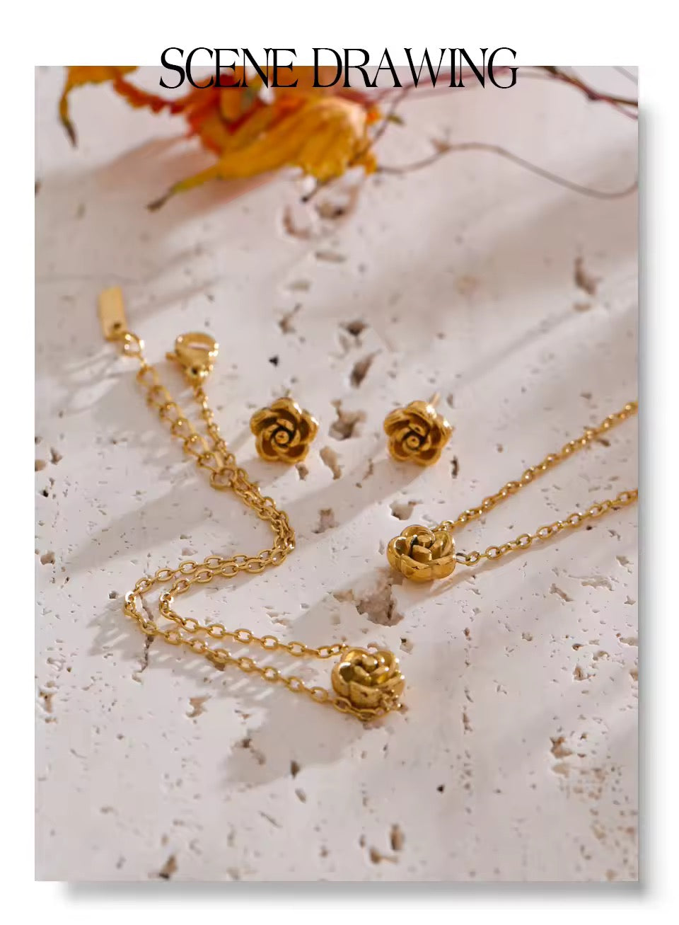 Necklace Bracelet Earrings Set Gold