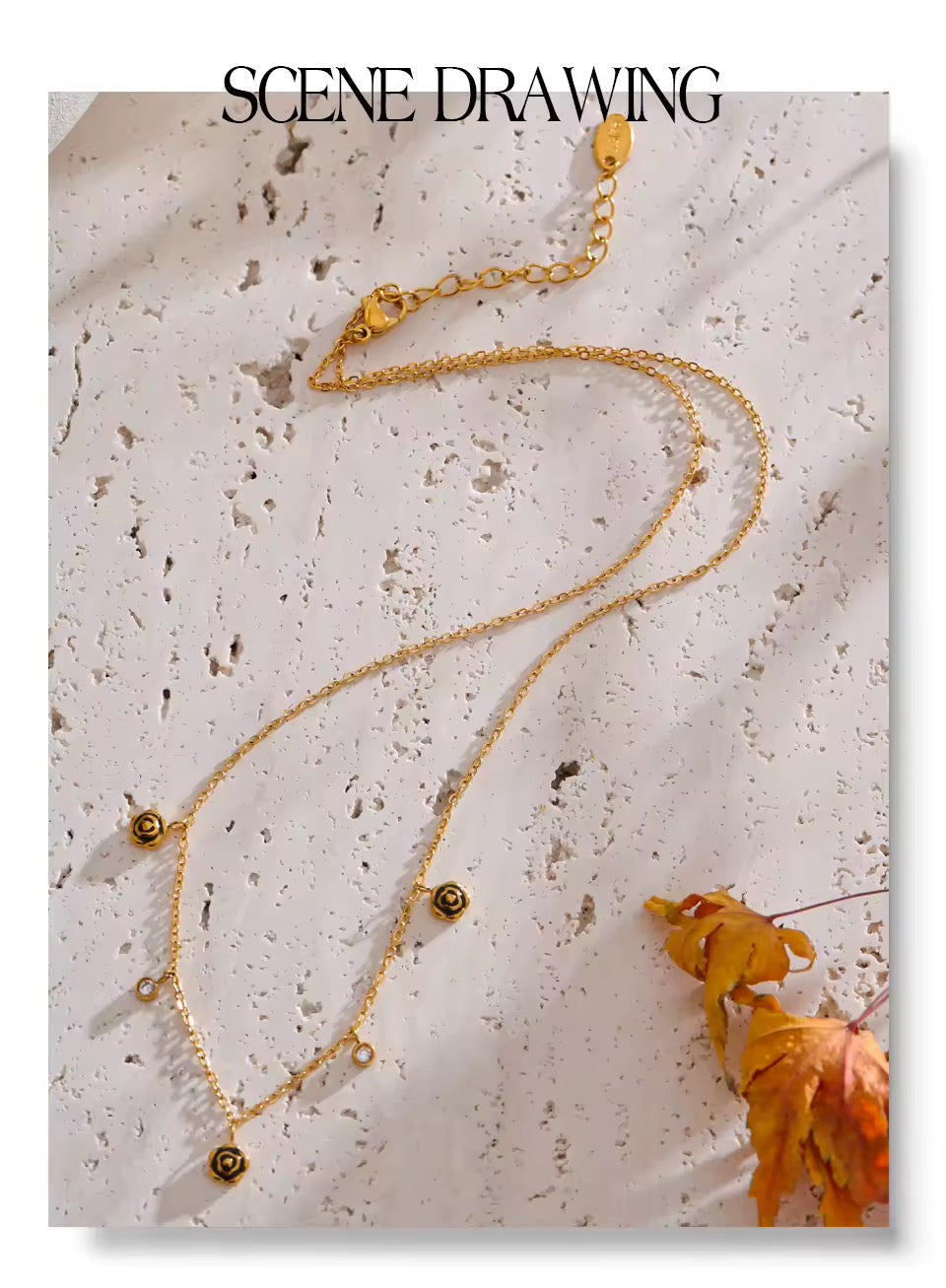 Black Enamel Flower Zirconia Chain