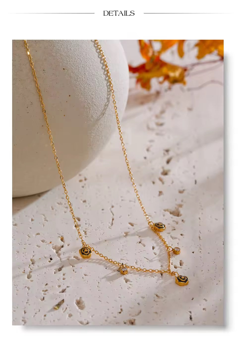 Black Enamel Flower Zirconia Chain