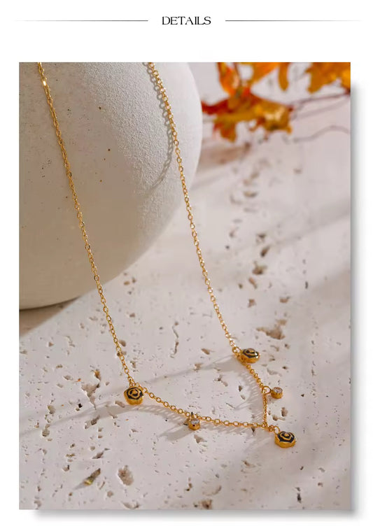 Black Enamel Flower Zirconia Chain