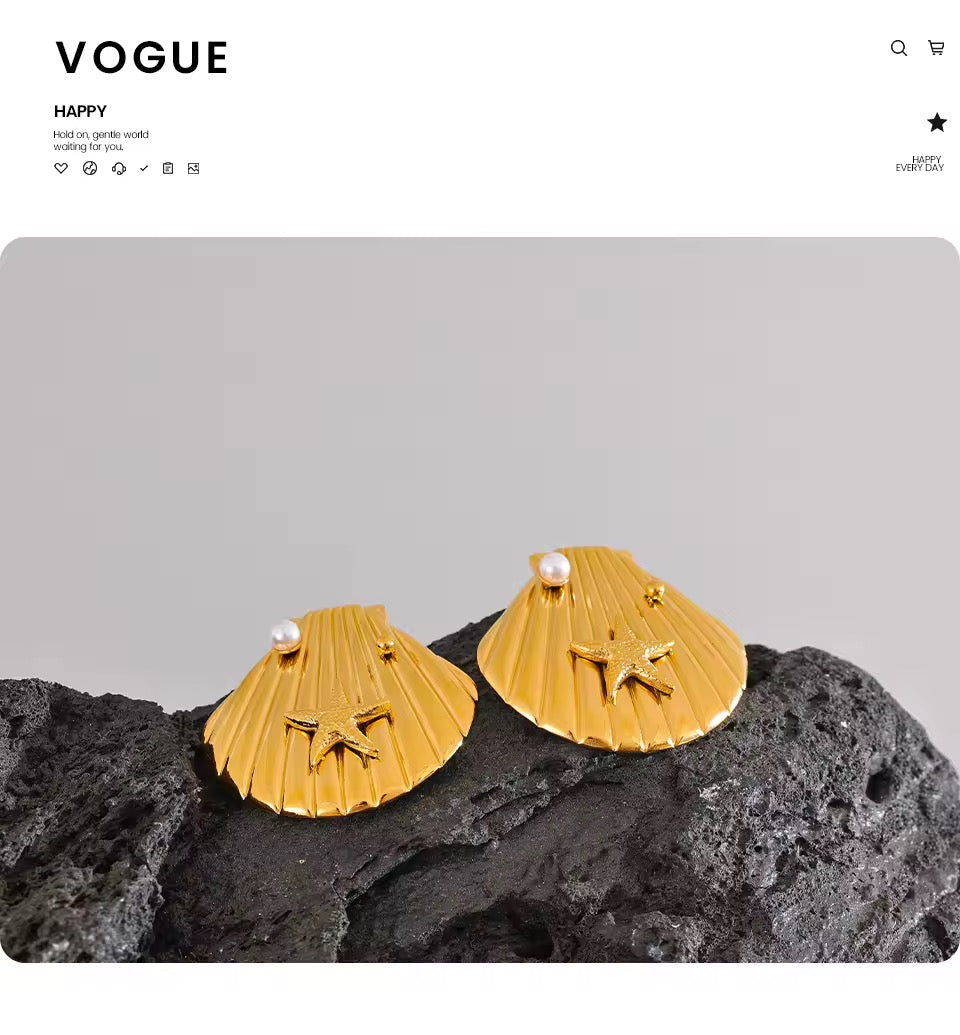 Starfish Shell Charm Stud Earrings