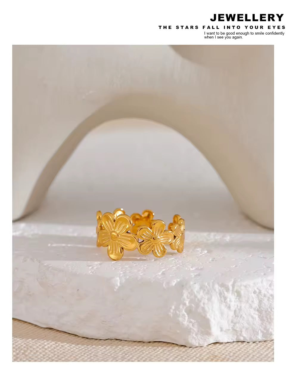 Thin Plant Flower Adjustable Open Ring