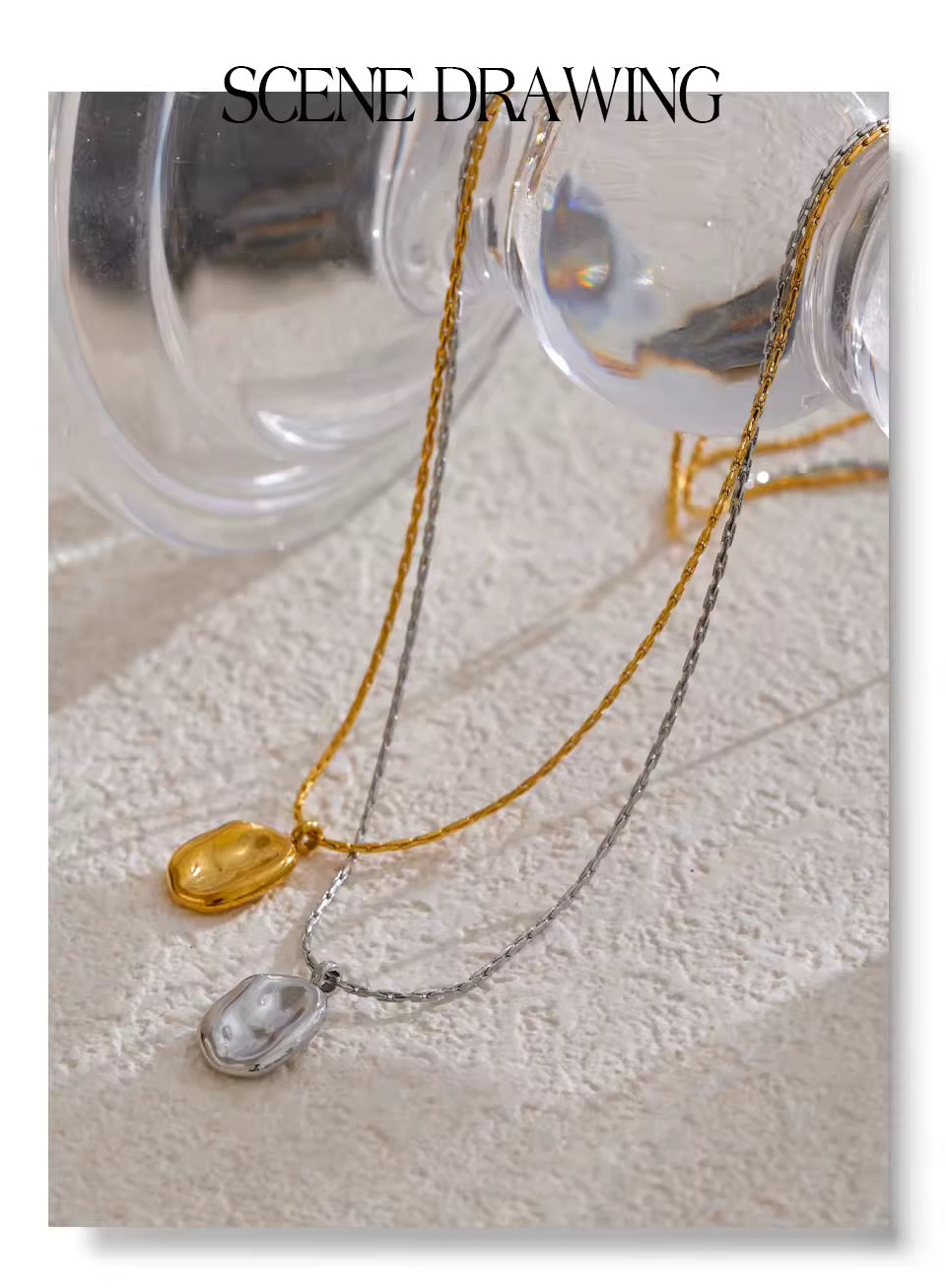 Square Hammer Pendant Necklace Gold