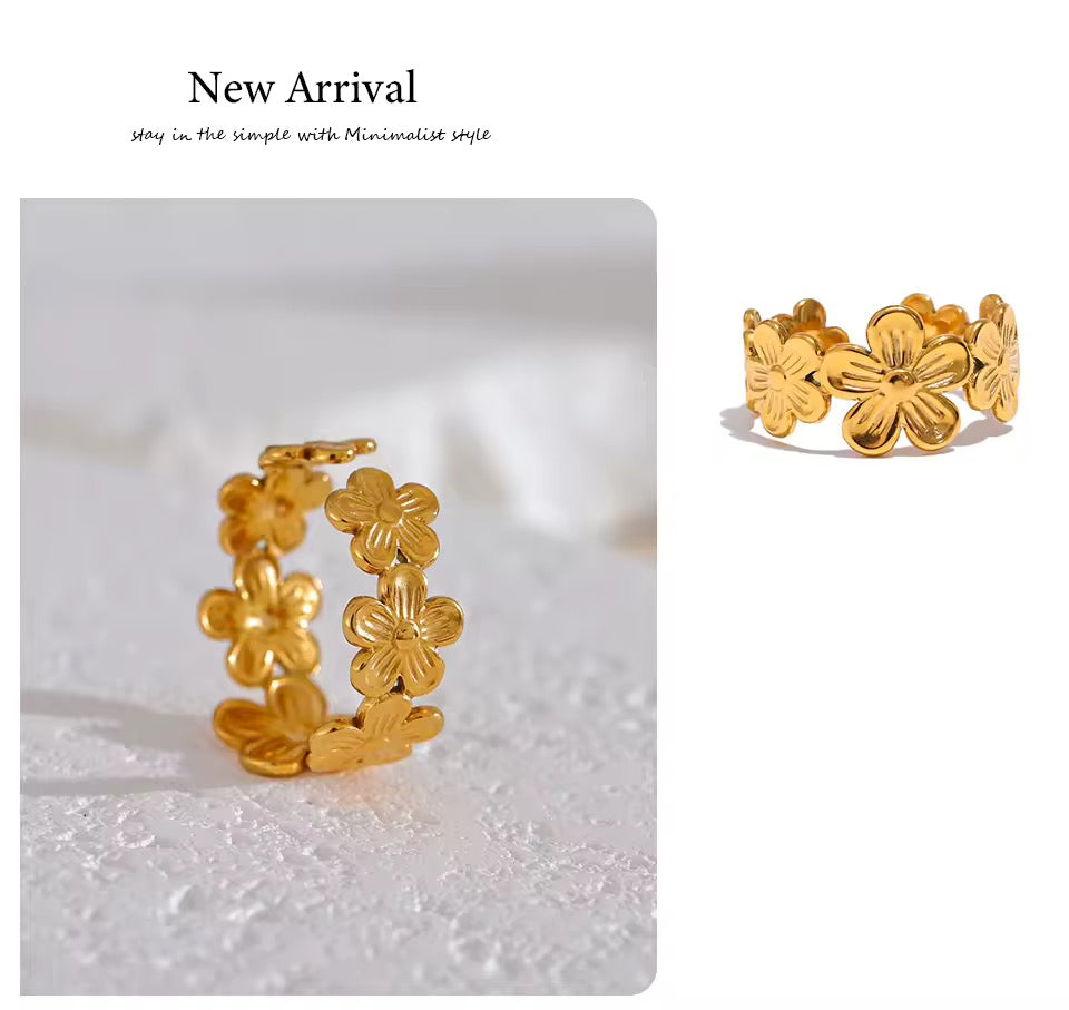 Thin Plant Flower Adjustable Open Ring