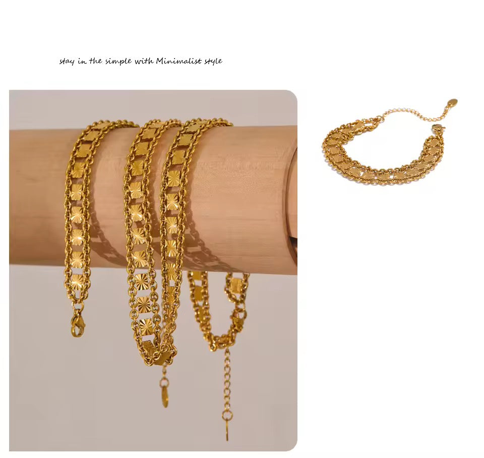 Square Handmade Chain Necklace Bracelet Bangle set