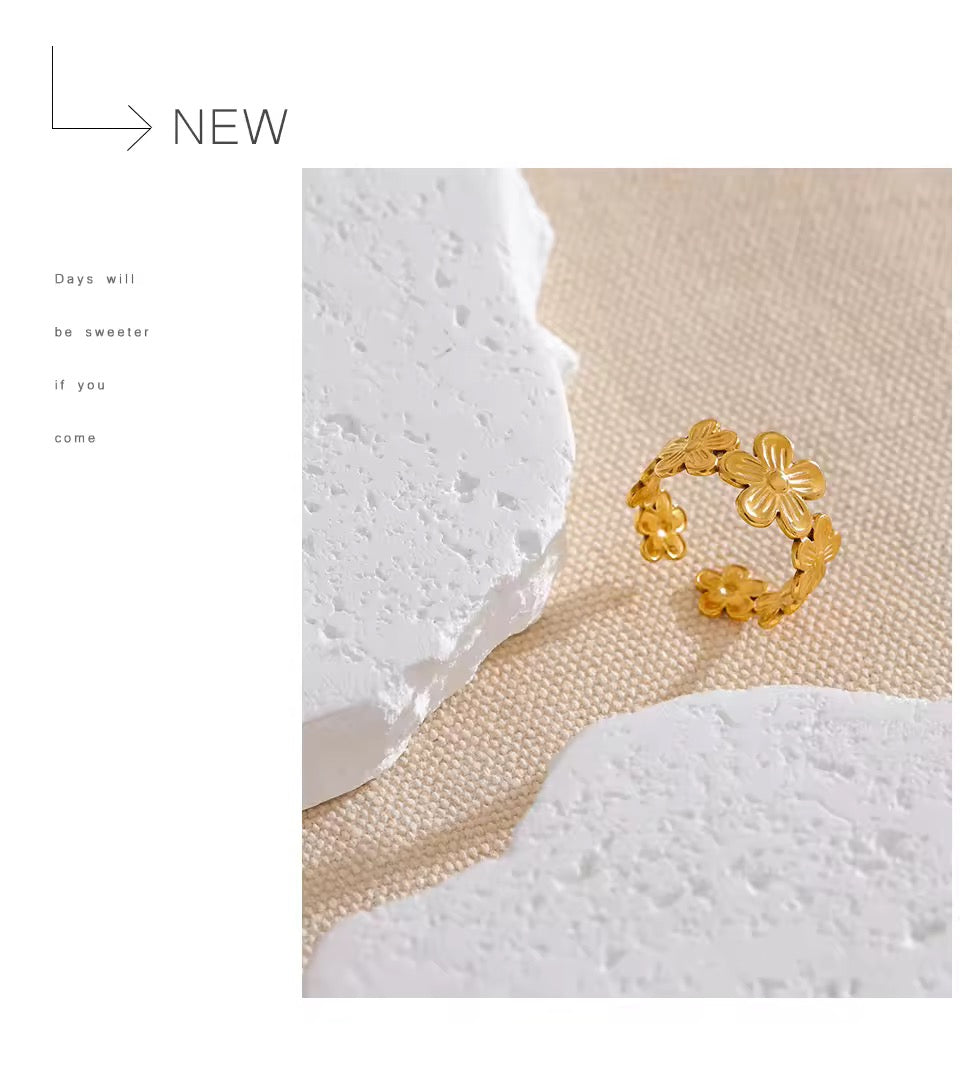 Thin Plant Flower Adjustable Open Ring