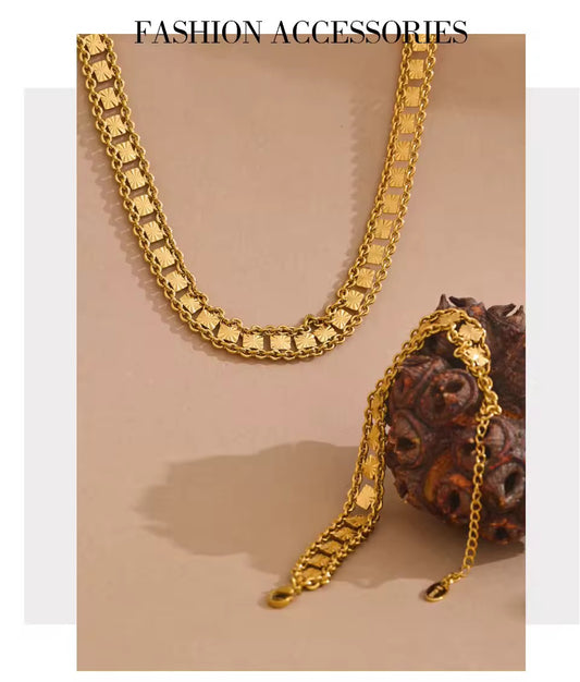 Square Handmade Chain Necklace Bracelet Bangle set