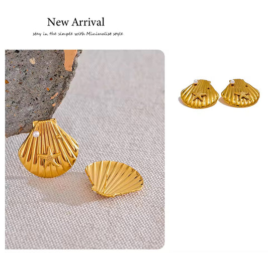 Starfish Shell Charm Stud Earrings