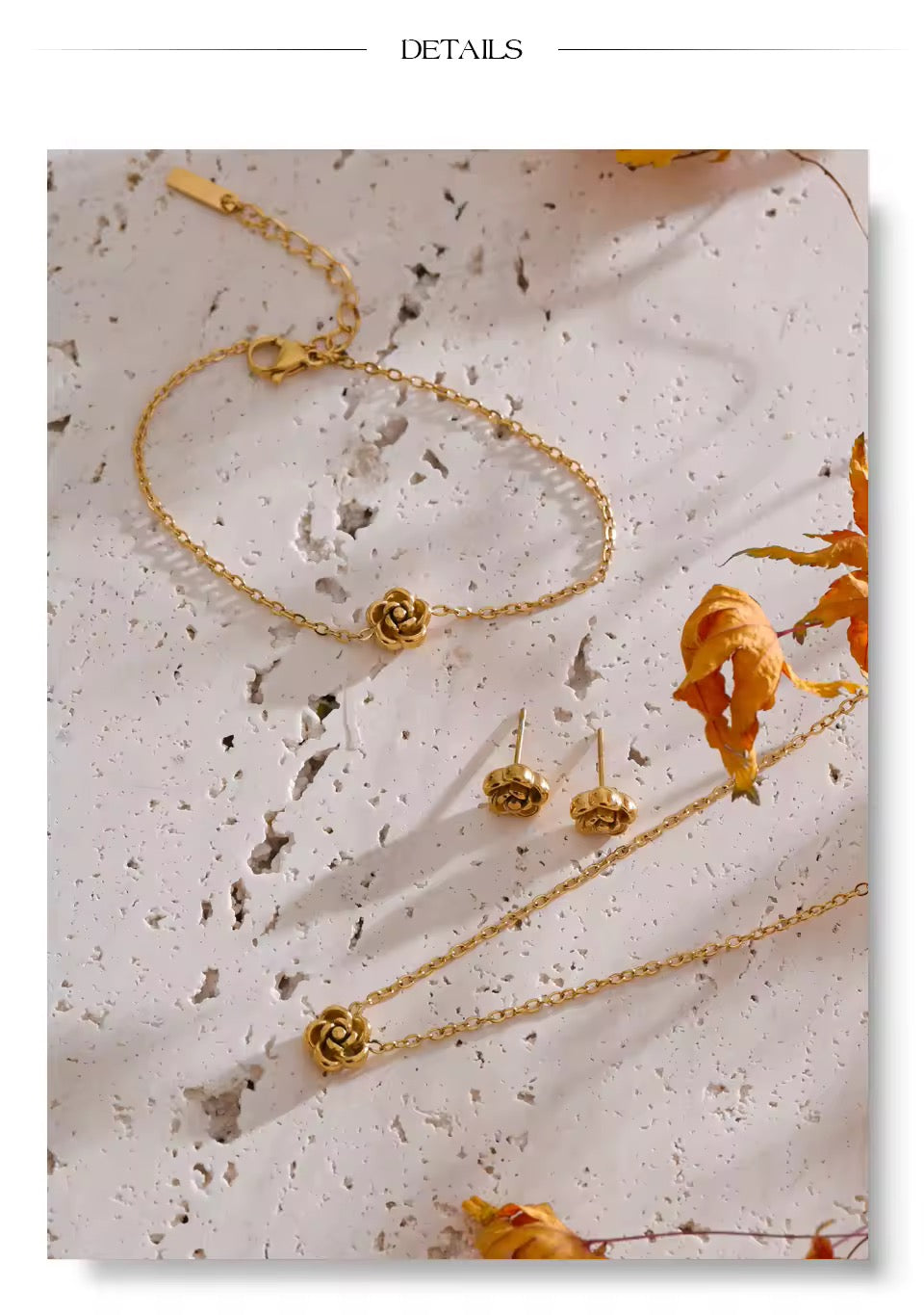 Necklace Bracelet Earrings Set Gold